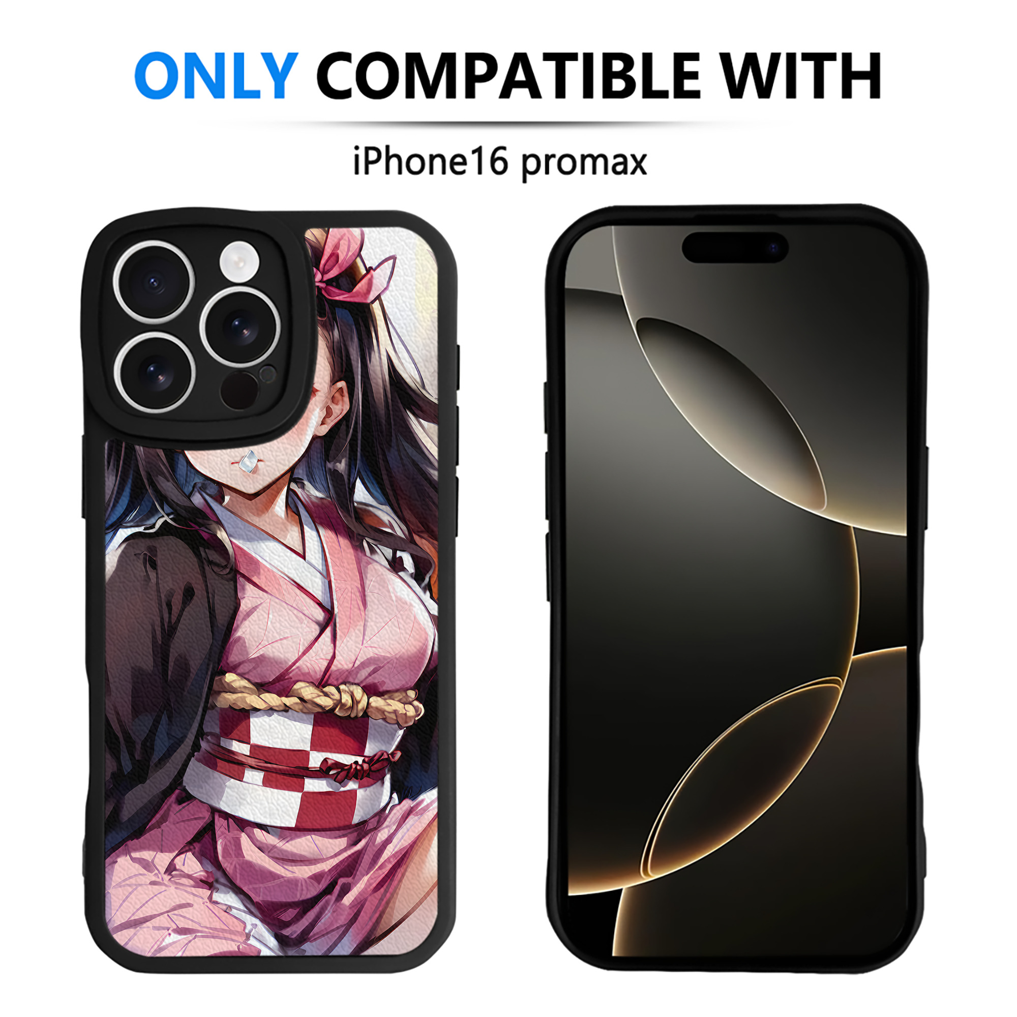 （画像用） 鬼滅の刃（きめつのやいば）竈門 禰󠄀豆子／かまど ねずこ Kamado Nezuko 【iPhone 16シリーズ対応】シリコンスマホケース（レザー調） 材質：シリコン